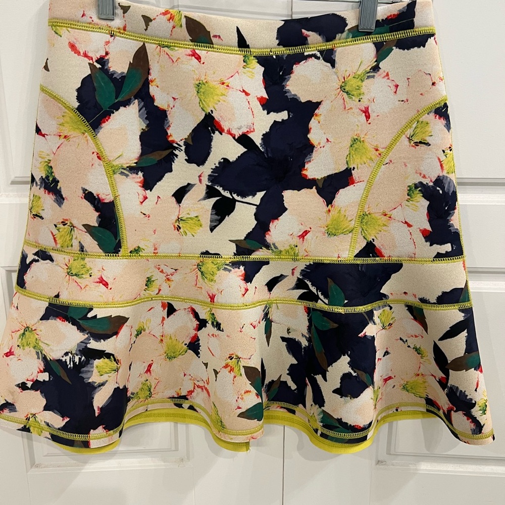 J. Crew Floral Mini Skirt - Cream, Black, and Yellow